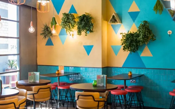 Colourful wall and plants in Las Iguanas Basingstoke