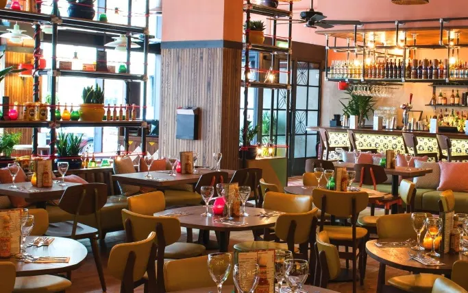 Eclectic and colourful interior of Las Iguanas Glasgow