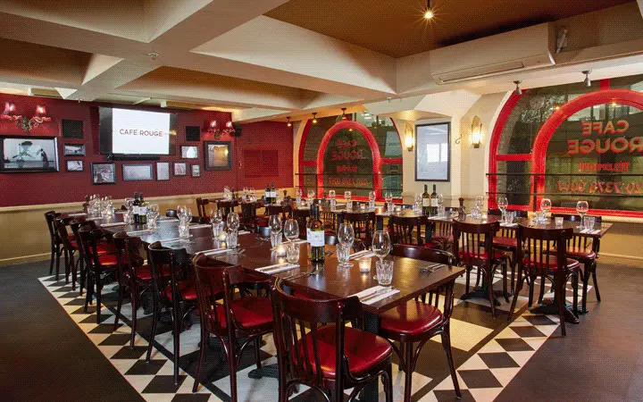 Rotating gif of various private dining spaces at Cafe Rouge