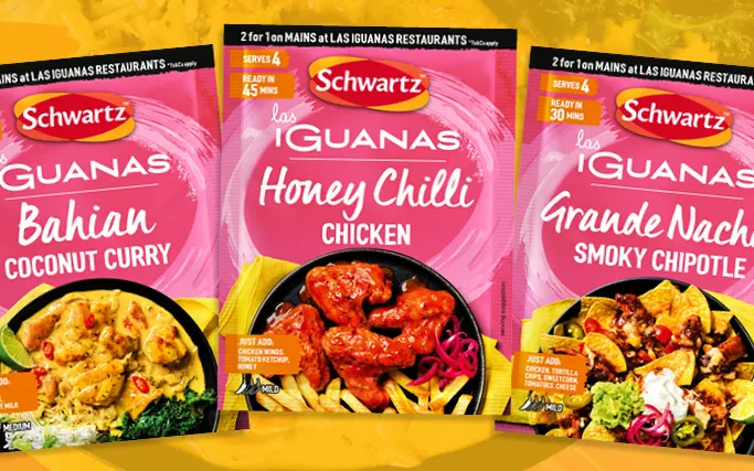 Three packets of Schwartz x Las Iguanas Recipe Mixes