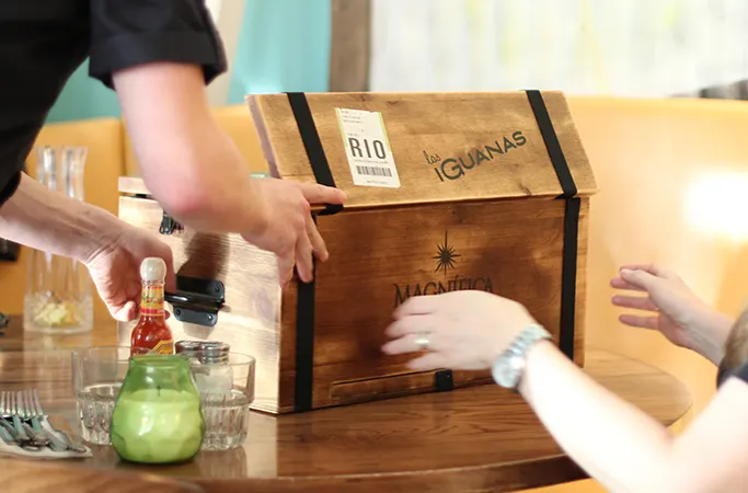 Large wooden cocktail trunk