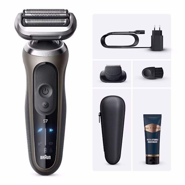 Immagine del rasoio Series 7 con un accessorio rifinitore di precisione.