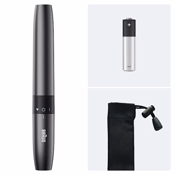 Regolabarba Braun a batteria per sopracciglia e ciglia, con batteria inclusa e custodia Regolabarba Braun a batteria per sopracciglia e ciglia, con batteria inclusa e custodia