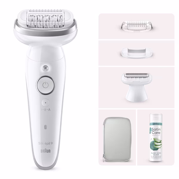 Immagine che mostra Braun Kit: Epilatore Silk·épil 9, 4 accessori + gel Satin Care aloe Immagine che mostra Braun Kit: Epilatore Silk·épil 9, 4 accessori + gel Satin Care aloe