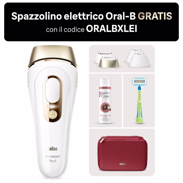 Bundle Braun: Epilatore a Luce Pulsata Silk-expert Pro 5 PL5382 e Gel da depilazione Satin Care al burro di Karité