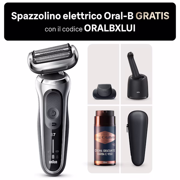 Rasoio elettrico Braun Series 7 71-S7200cc e Crema idratante per viso e barba King C. Gillette