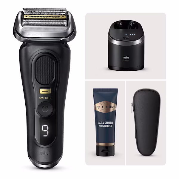 Kit Braun Rasoio Elettrico Series 9 Pro+ 9560cc con Crema Idratante per barba e viso King C. Gillette