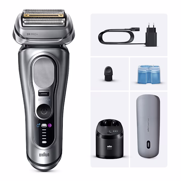 Rasoio Braun Series 9 PRO+ 9677cce con custodia di ricarica e Stazione SmartCare 6in1. Rasoio Braun Series 9 PRO+ 9677cce con custodia di ricarica e Stazione SmartCare 6in1.