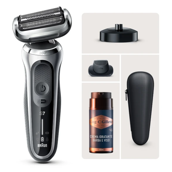 Kit Braun: Rasoio elettrico Braun Series 7 71-S4200cs e Crema idratante viso e barba King C. Gillette