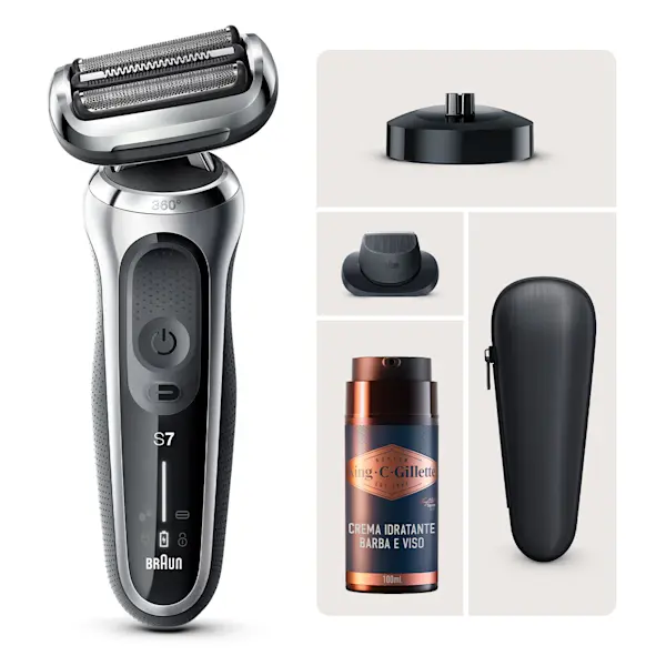 Kit Braun: Rasoio elettrico Braun Series 7 71-S4200cs e Crema idratante viso e barba King C. Gillette