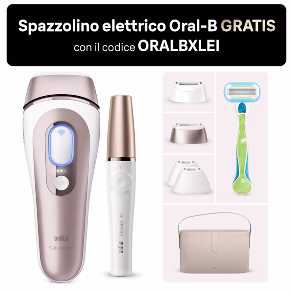 Immagine che mostra il Braun Kit: Luce pulsata Skin i·expert 7, 5 accessori, rasoio Gillette Venus + epilatore viso FaceSpa Pro 911 Immagine che mostra il Braun Kit: Luce pulsata Skin i·expert 7, 5 accessori, rasoio Gillette Venus + epilatore viso FaceSpa Pro 911