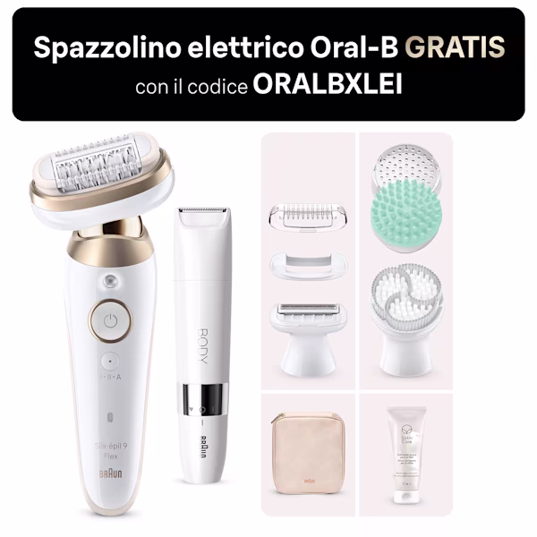 Kit Epilatore Braun Silk·épil 9 SkinSpa Flex 3D con Satin Care Scrub Levigante
