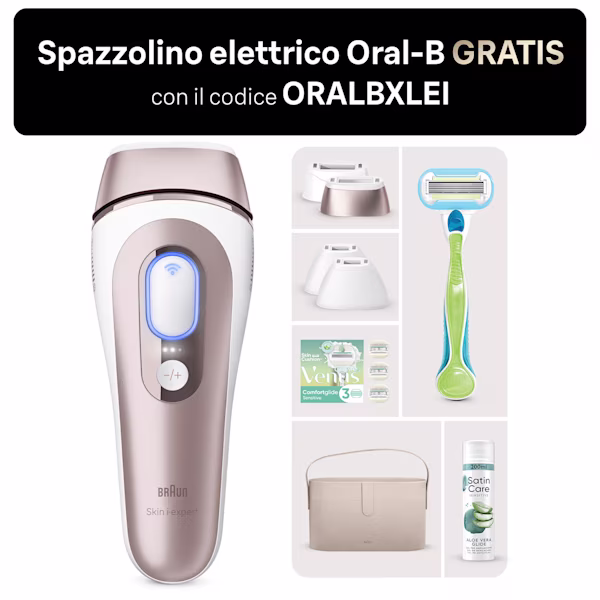 Bundle Braun: Epilatore Luce Pulsata Skin i·expert PL7387, Lamette di ricambio Gillette Comfort Glide con e Gel Satin Care Sensitive Skin Aloe Vera Glide