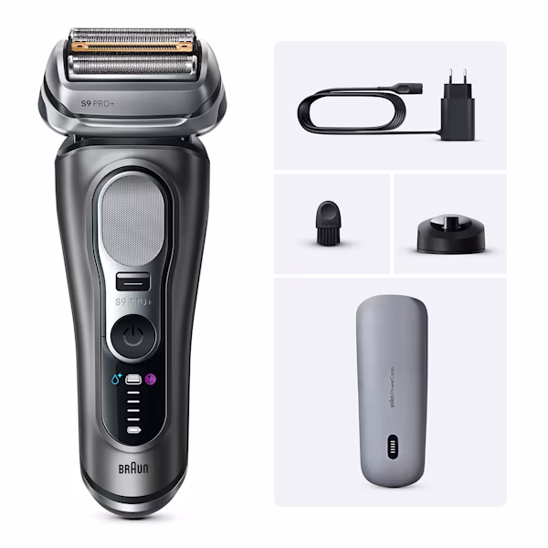 Braun Series 9 PRO+ 9625s con custodia e base di ricarica. Braun Series 9 PRO+ 9625s con custodia e base di ricarica.