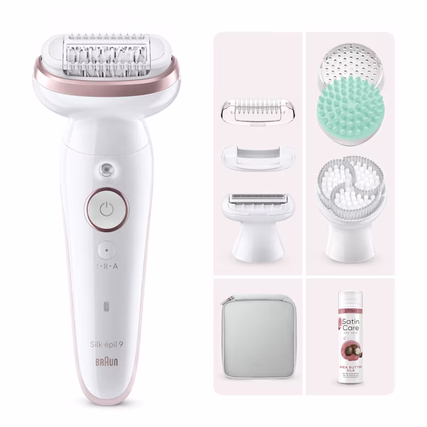 Immagine che mostra Braun Kit: Epilatore Silk·épil 9 SkinSpa, 6 accessori + gel Satin Care karité Immagine che mostra Braun Kit: Epilatore Silk·épil 9 SkinSpa, 6 accessori + gel Satin Care karité