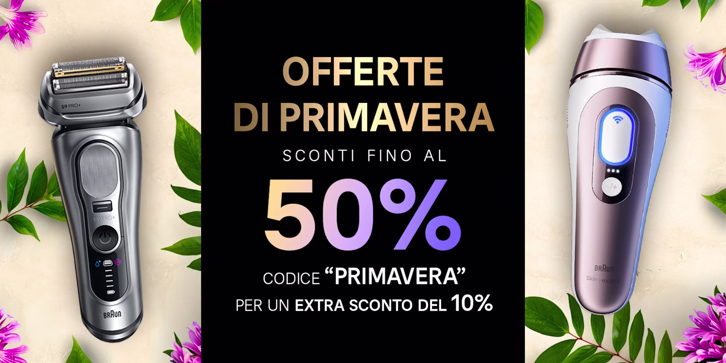 Offerte di Primavera Braun ► sconti imperdibili fino al 50% su rasoi elettrici, regolatori, epilatori, luce pulsata e Silk-épil. Dal 23/03 al 21/04