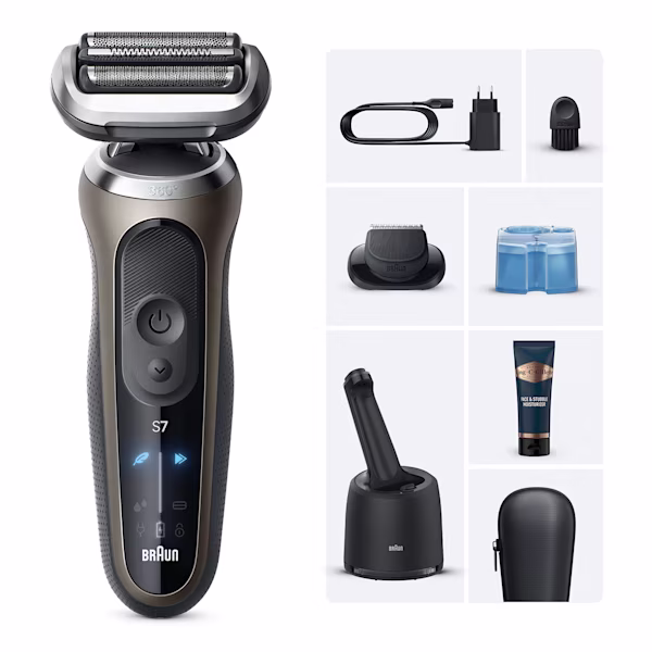 l'immagine mostra il Braun Kit: Rasoio elettrico Series 7 + mini crema King C. Gillette l'immagine mostra il Braun Kit: Rasoio elettrico Series 7 + mini crema King C. Gillette