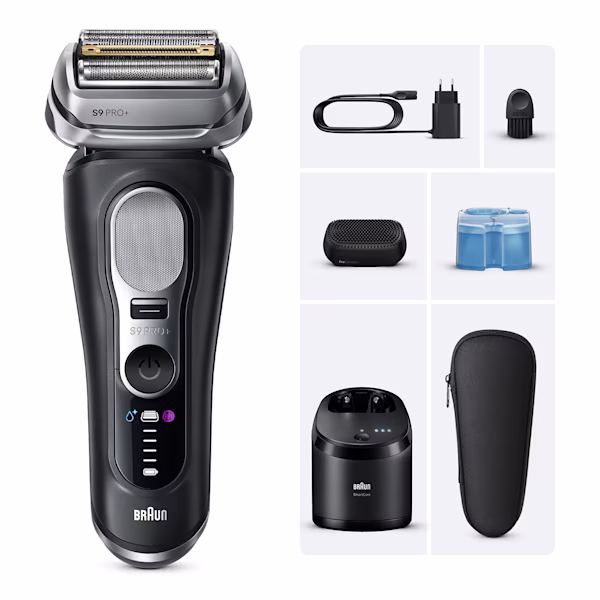 Rasoio Braun Series 9 PRO+ 9690cce con custodia da viaggio, testina ProComfort e Stazione SmartCare 6in1. Rasoio Braun Series 9 PRO+ 9690cce con custodia da viaggio, testina ProComfort e Stazione SmartCare 6in1.