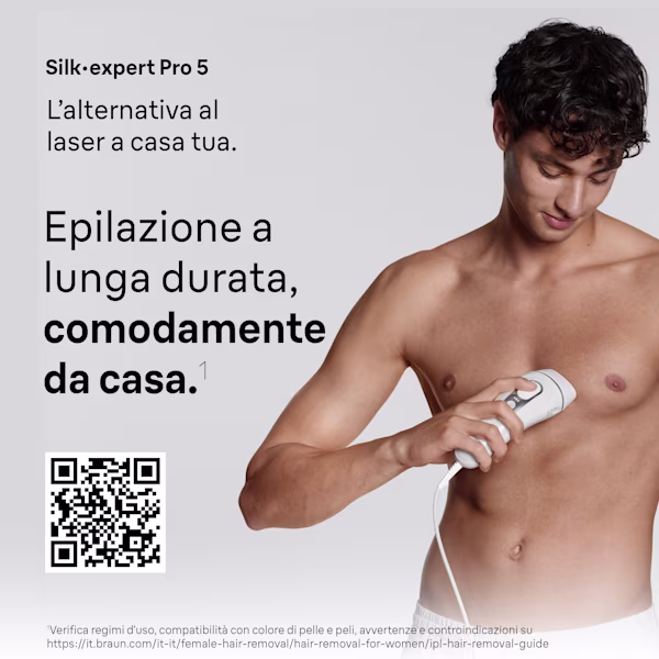 Un uomo che utilizza Braun Silk·expert Pro 5 sul labbro superiore. Un uomo che utilizza Braun Silk·expert Pro 5 sul labbro superiore.