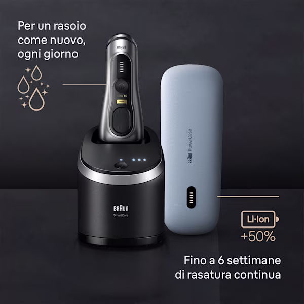 Rasoio con testina nella Stazione SmartCare e accanto il PowerCase Rasoio con testina nella Stazione SmartCare e accanto il PowerCase