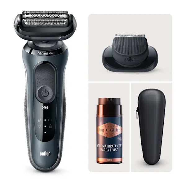 Rasoio elettrico Braun Series 6 61-N1200s e Crema idratante per barba e viso King C. Gillette 