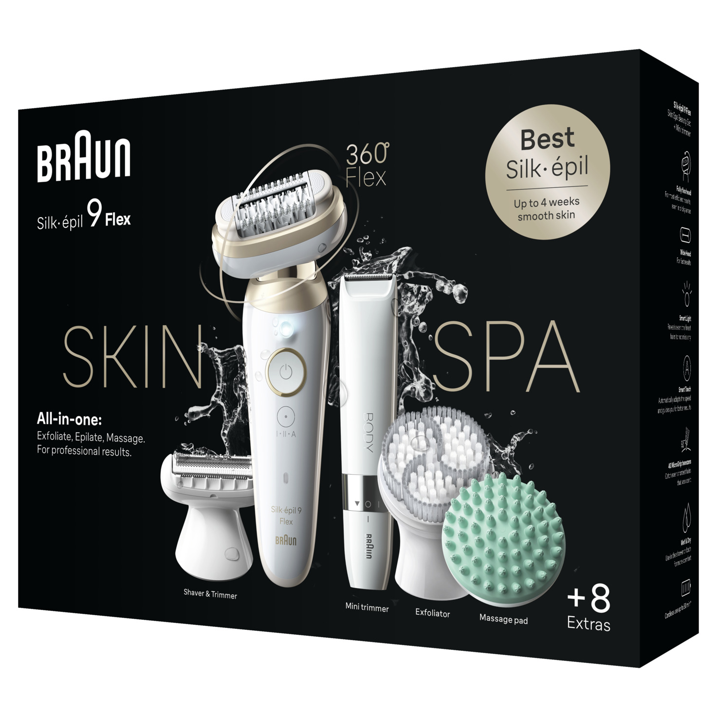 Braun Kit: Epilatore Silk·épil 9 Flex, 5 accessori + siero Satin