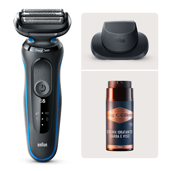 Rasoio elettrico Braun Series 5 51-B1200s e Crema idratante viso e barba King C. Gillette