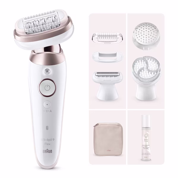 Immagine che mostra Braun Kit: Epilatore Silk·épil 9 Flex, 5 accessori + siero Satin Care Immagine che mostra Braun Kit: Epilatore Silk·épil 9 Flex, 5 accessori + siero Satin Care