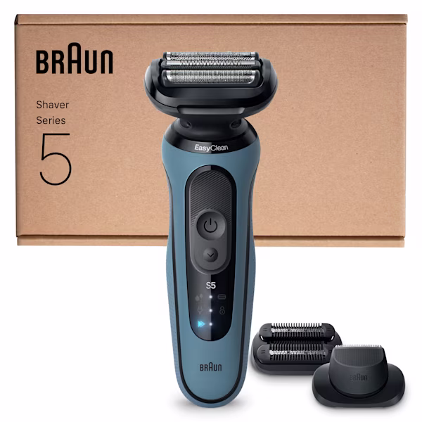 Immagine del rasoio Series 5 A1820si con accessorio rifinitore effetto barba incolta e accessorio rifinitore di precisione.