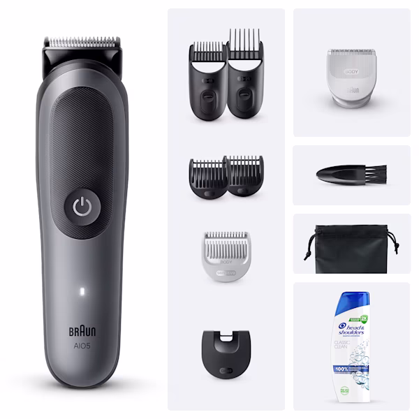 Immagine che mostra Braun Kit: Rifinitore All-in-One Series 5, 9 accessori + Head & Shoulders classic clean