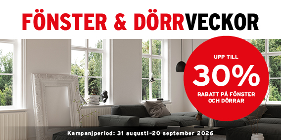 Fönster och dörrar – upp till 30 %