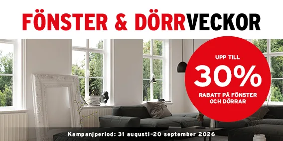 Fönster och dörrar – upp till 30 %
