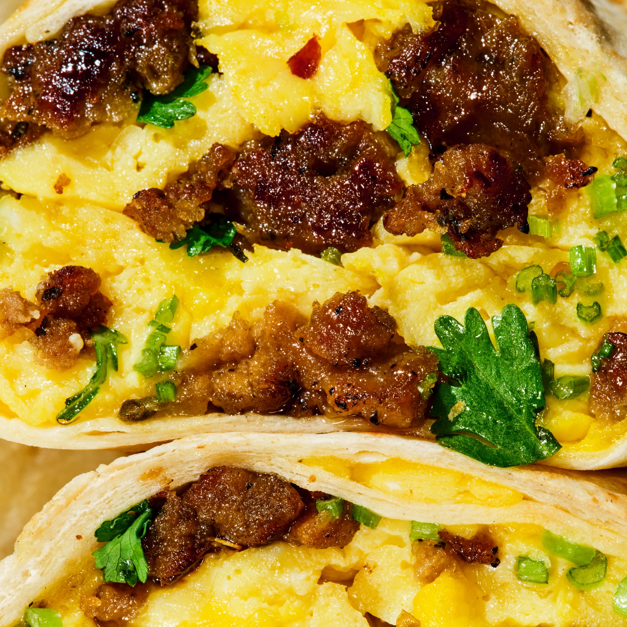 Impossible Savory Ground Sausage in breakfast tacos