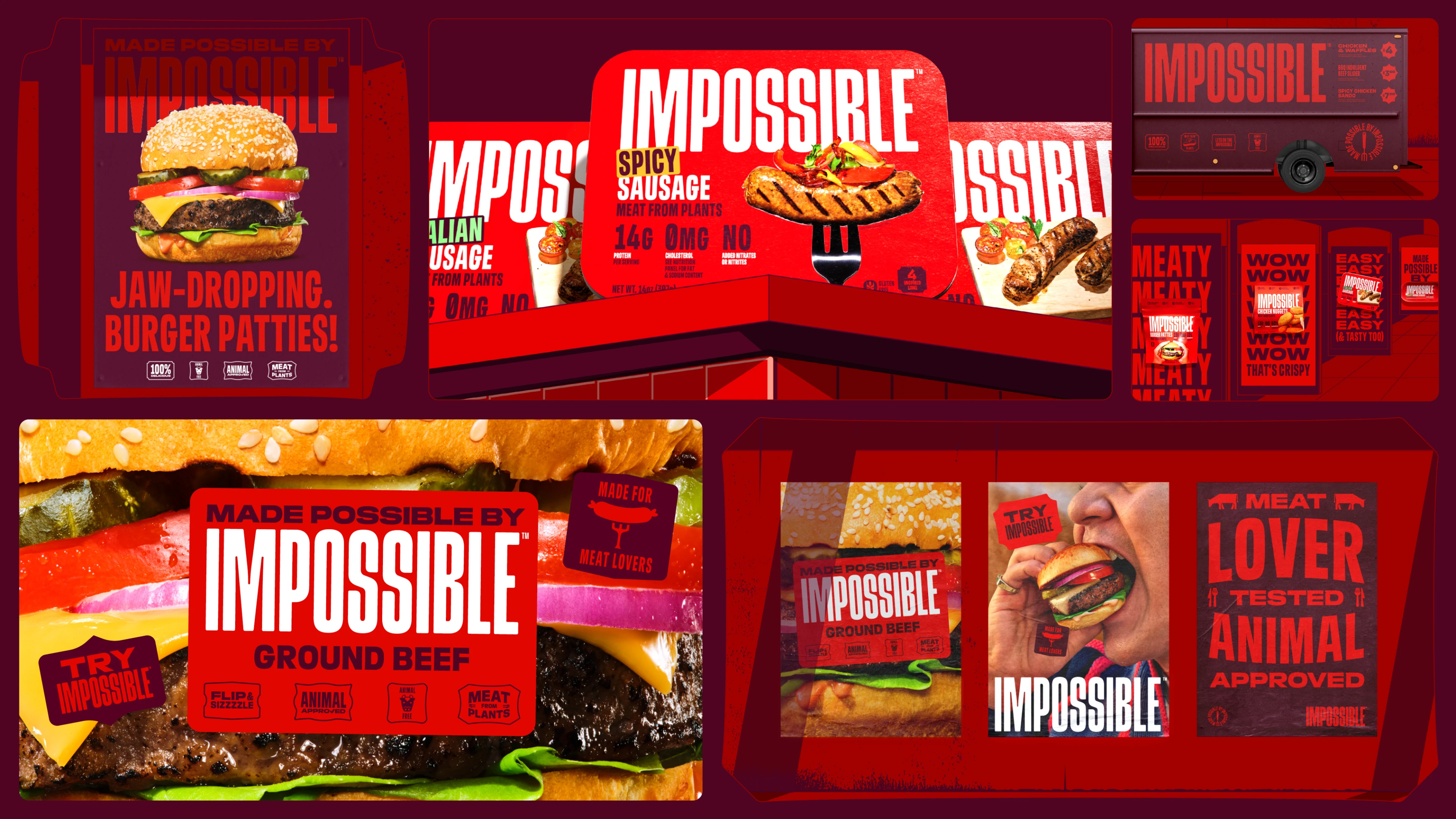 Collage of redesigned Impossible brand elements
