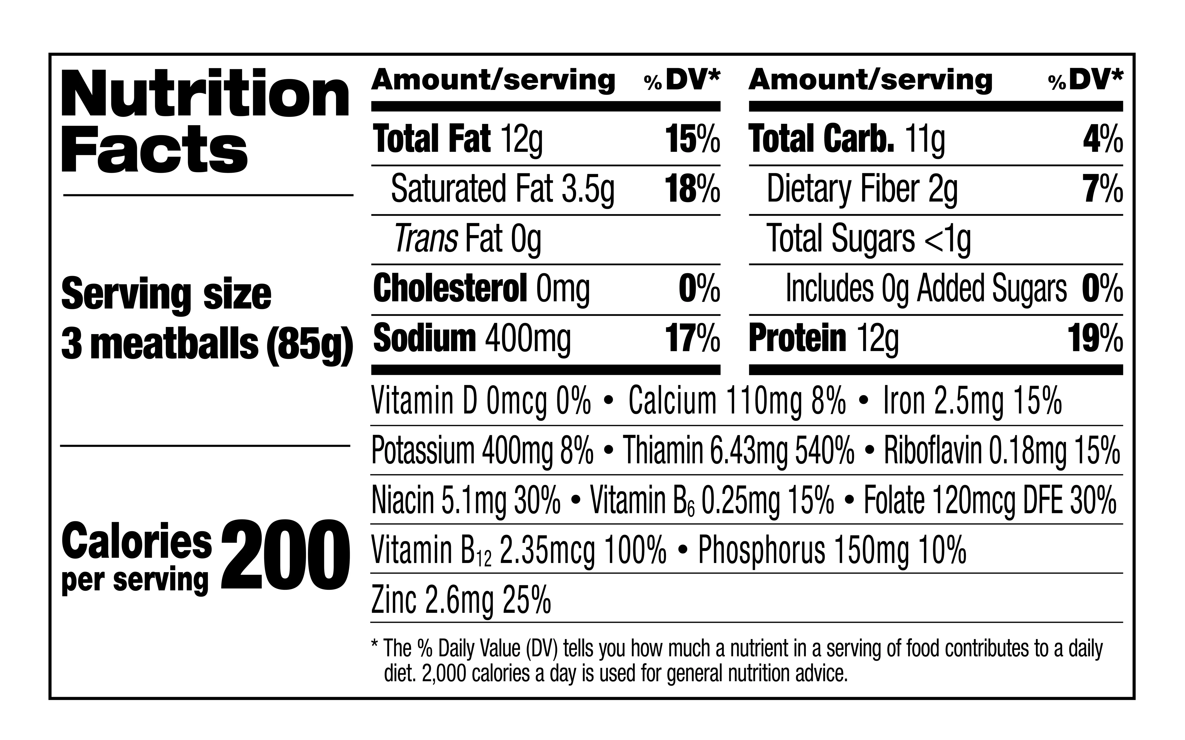 Nutrition Facts for Impossible Meatballs in restaurants