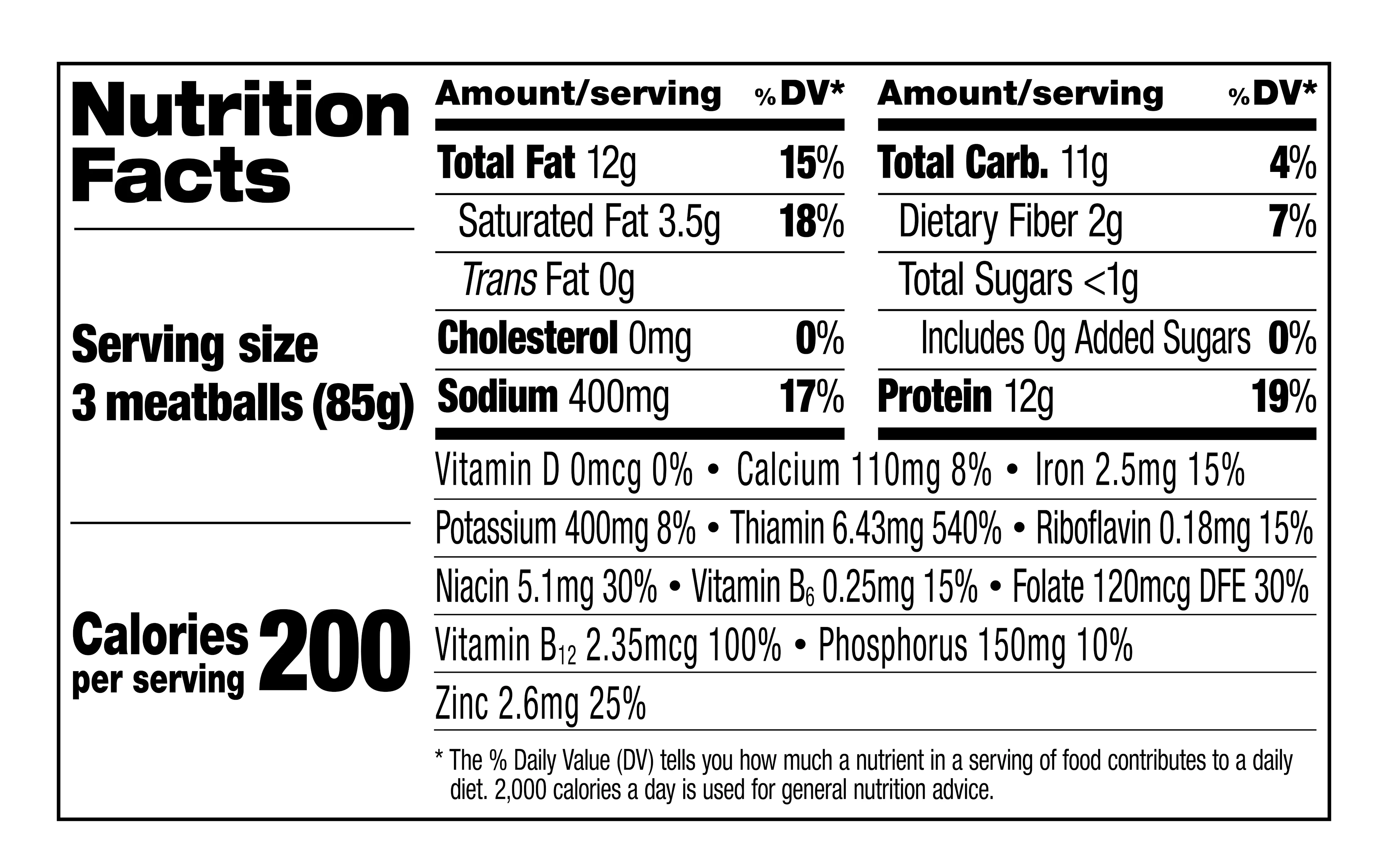 Nutrition Facts for Impossible Meatballs in restaurants