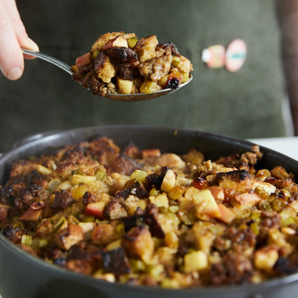 Impossible™ Sausage Stuffing, with celery, apples, and raisins. 