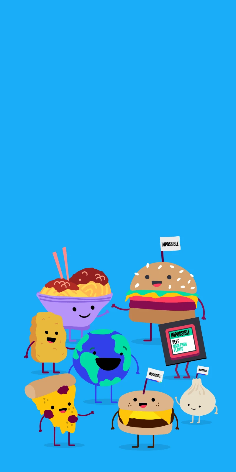 Illustration images of globe, dumpling, bowl of noodles, burger, pizza, sausage