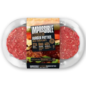 Front-of-pack shot of Impossible Indulgent Burger Patties