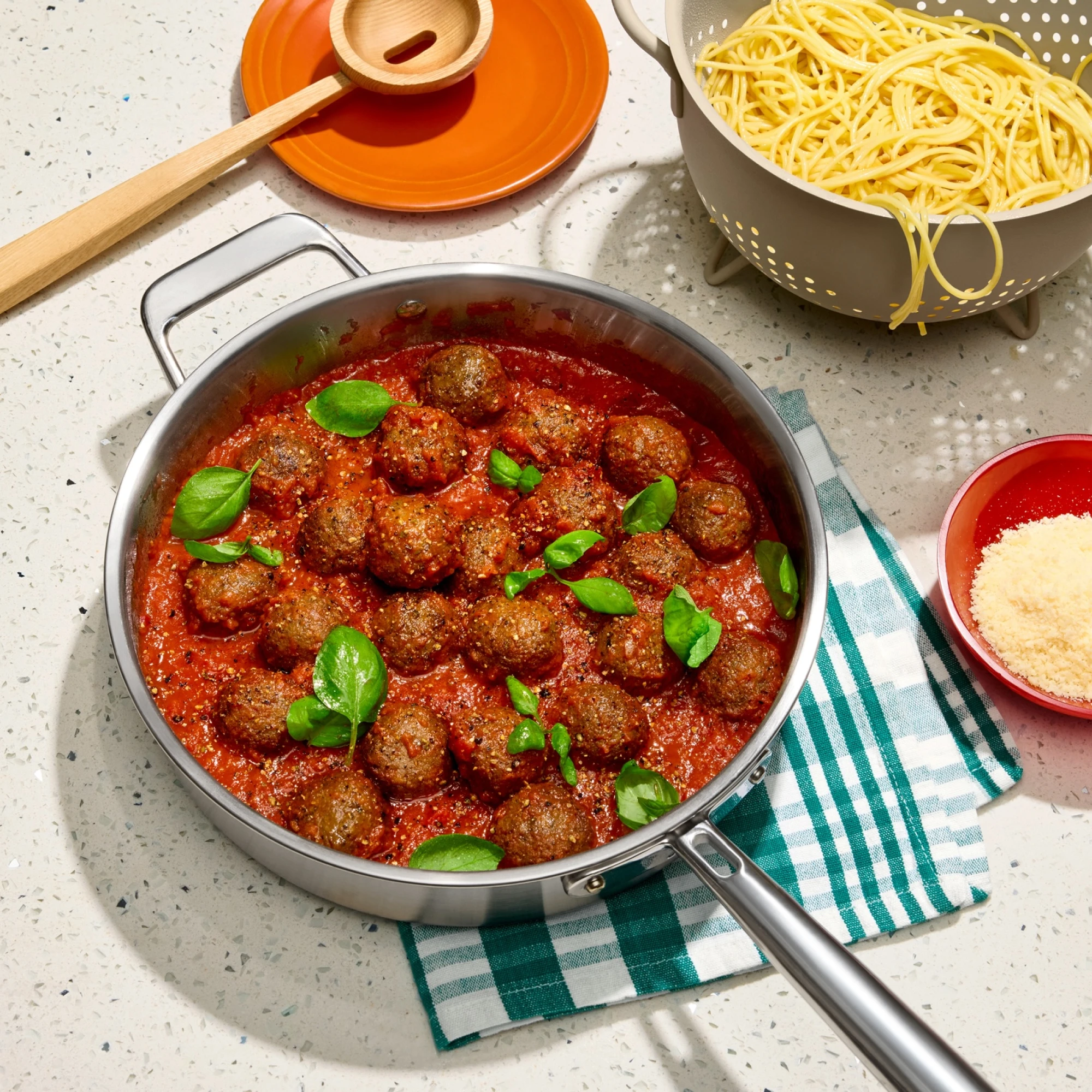 Impossible Meatballs presented in a pan