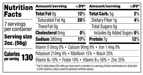 Impossible Sausage Savory flavor nutrition facts panel