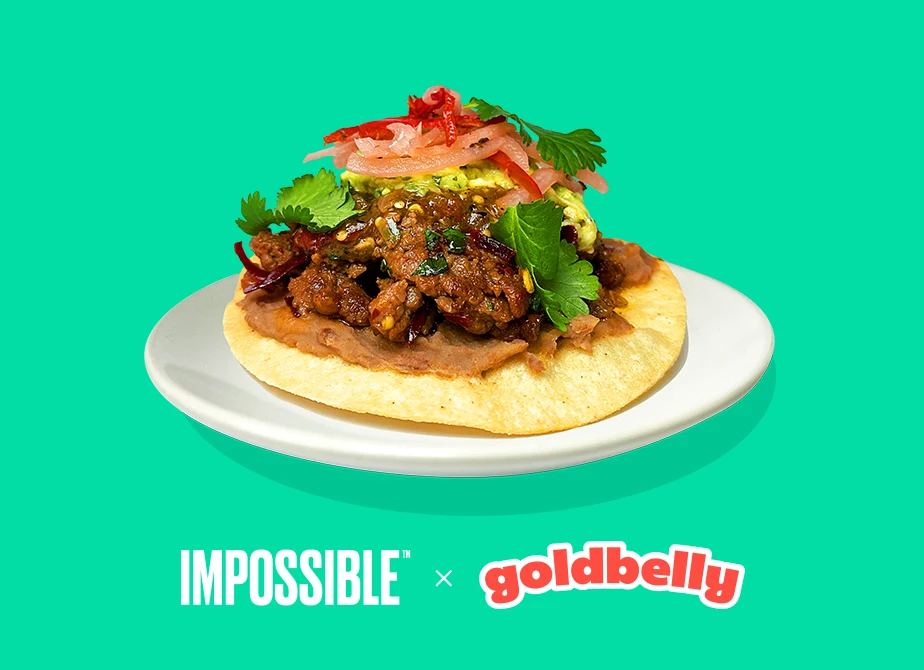 Chef Traci Des Jardin’s Impossible™ Salpicón Tostadas made with Impossible™ Burger, creamy pinto beans, and guacamole