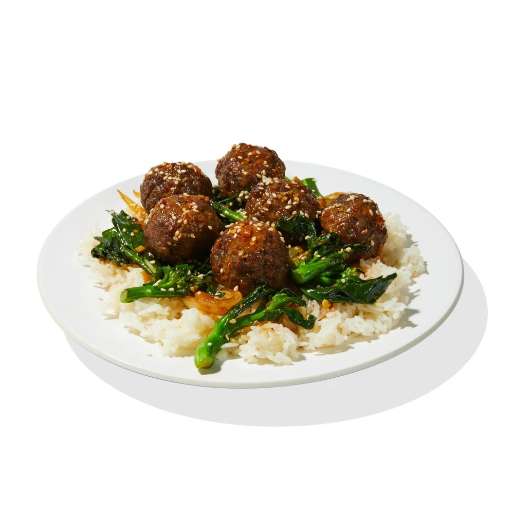 Impossible™ Meatballs and Broccoli using frozen plant-based meatballs in a tangy sauce with broccoli.