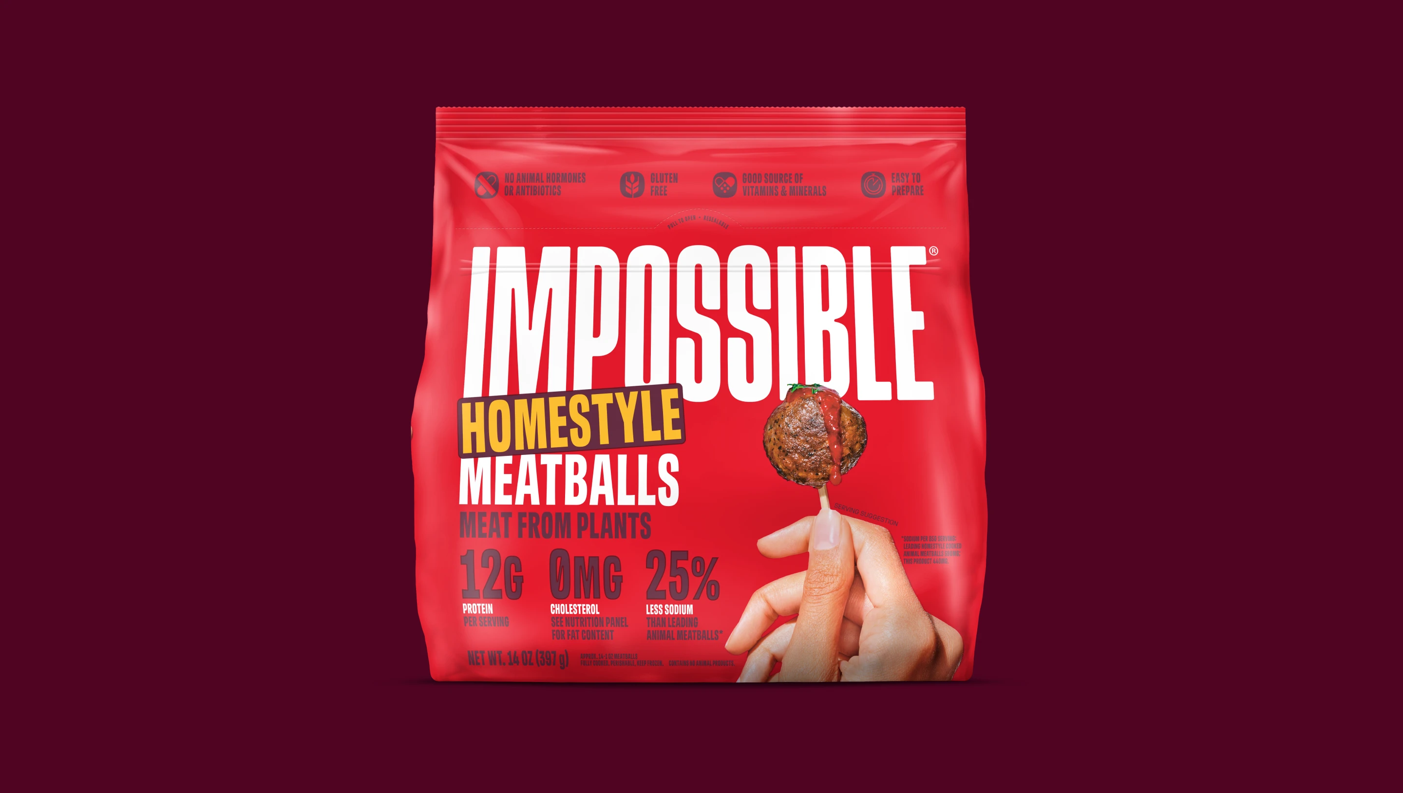 Impossible Homestyle Meatballs meat from plants front of package
