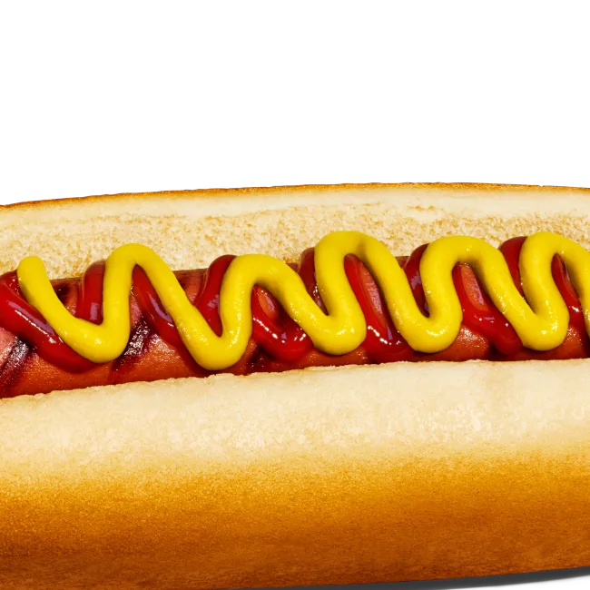 Close up photo of the Impossible Beef Hot Dog