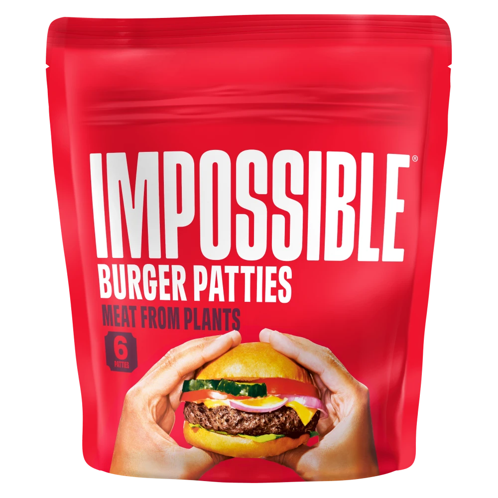 Impossible beef patties 6ct , frozen, front of package