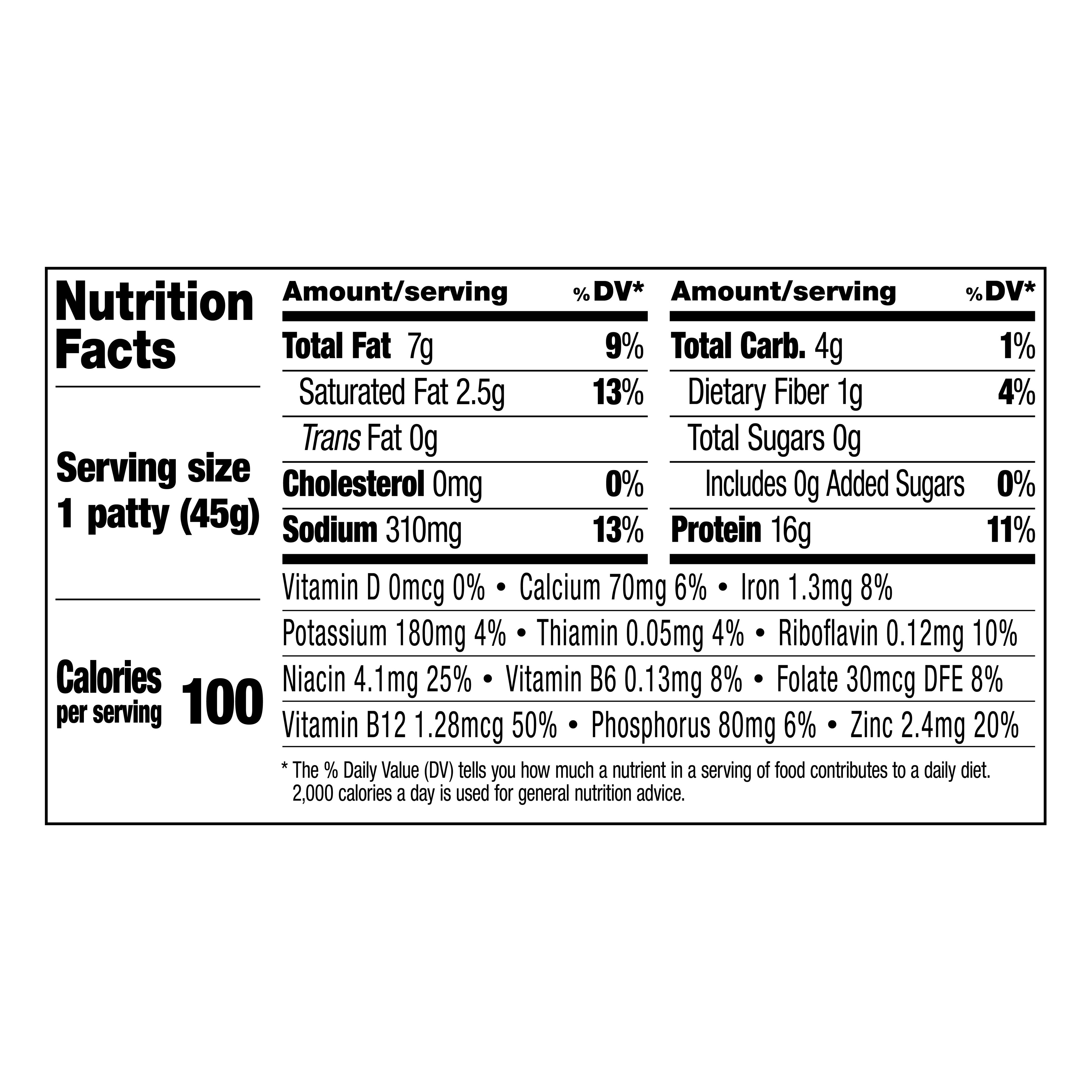 Impossible Foods Sausage Nutritional Information Facts Sheet