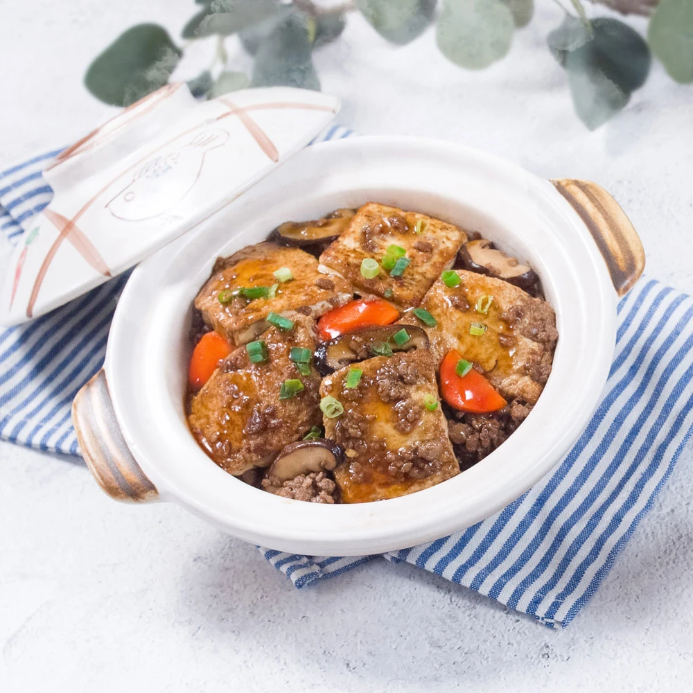 Braised Tofu with Impossible Burger recipe with tofu and plant based beef