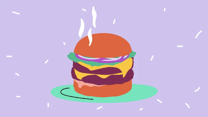 Steaming Burger animation on purple background