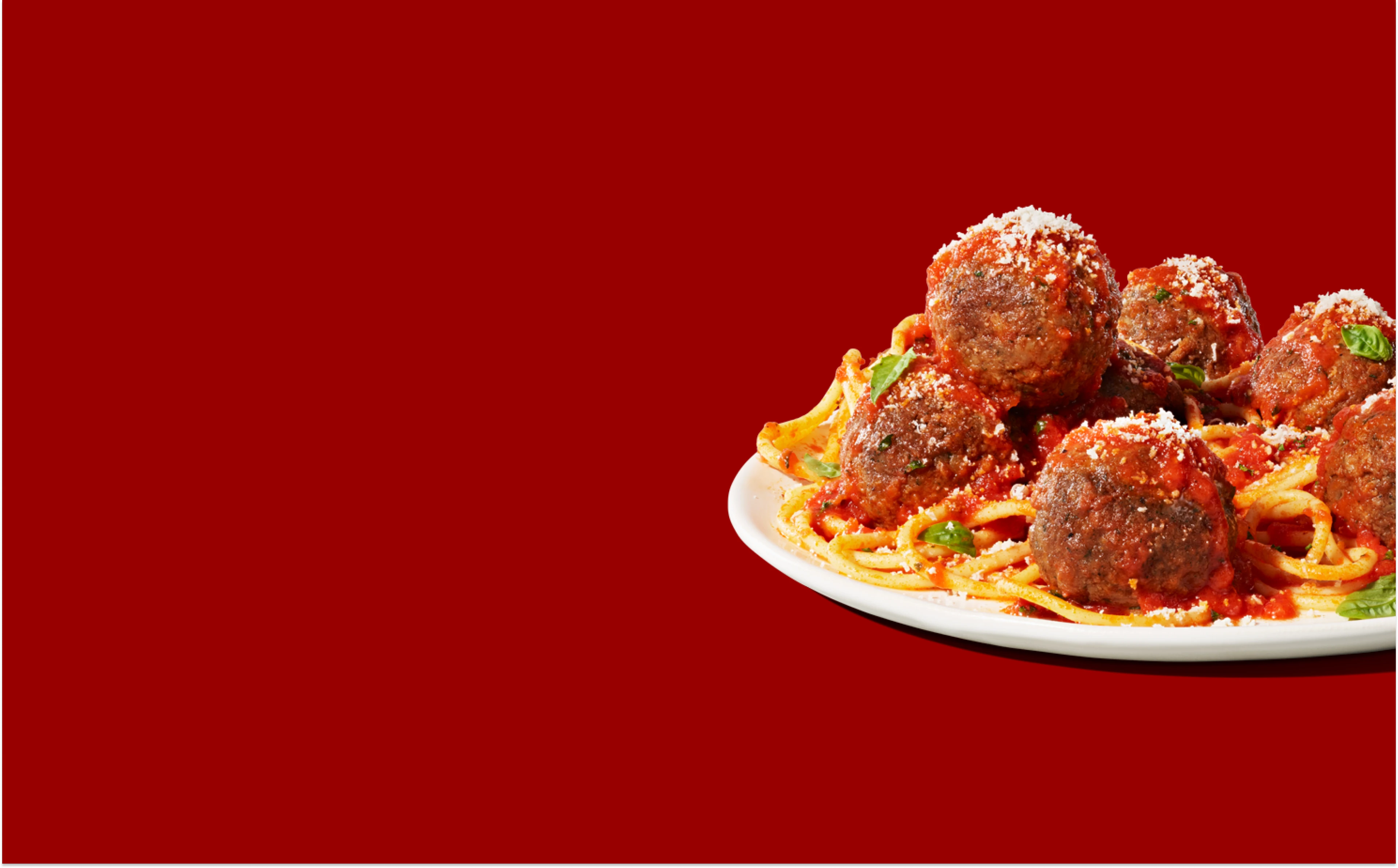 Impossible Meatballs plated with spaghetti